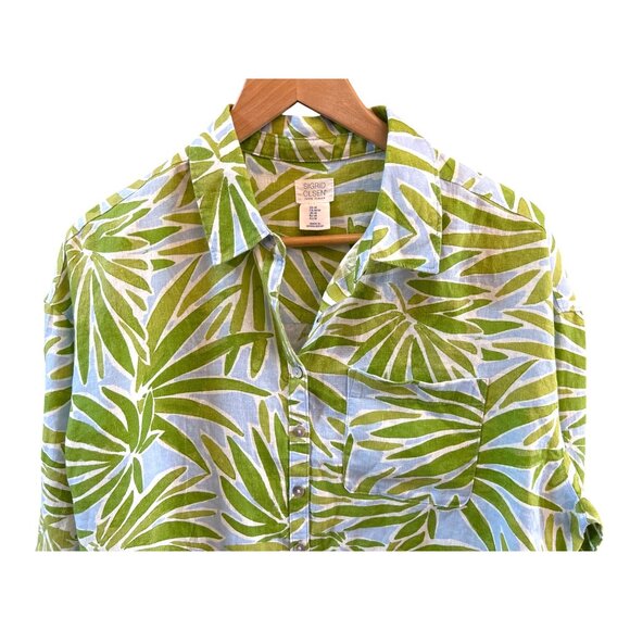 Sigrid Olsen Tropical Botanical Print Linen Blouse Sz M Resort Wear Coastal Chic - Picture 2 of 5